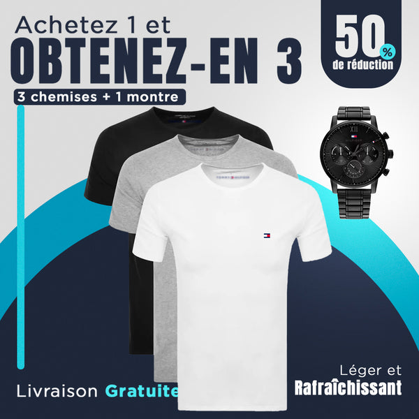 [ACHETEZ 1 PRENEZ 4] Kit de 3 T-Shirts Tommy + Montre Tommy en cadeau